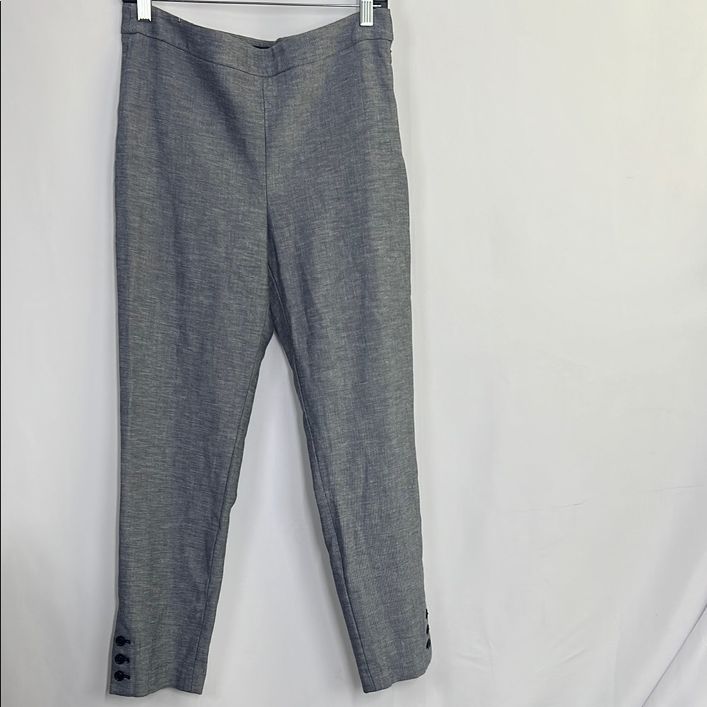 Women’s Gray Pants crop trouser with side buttons and mid rise
